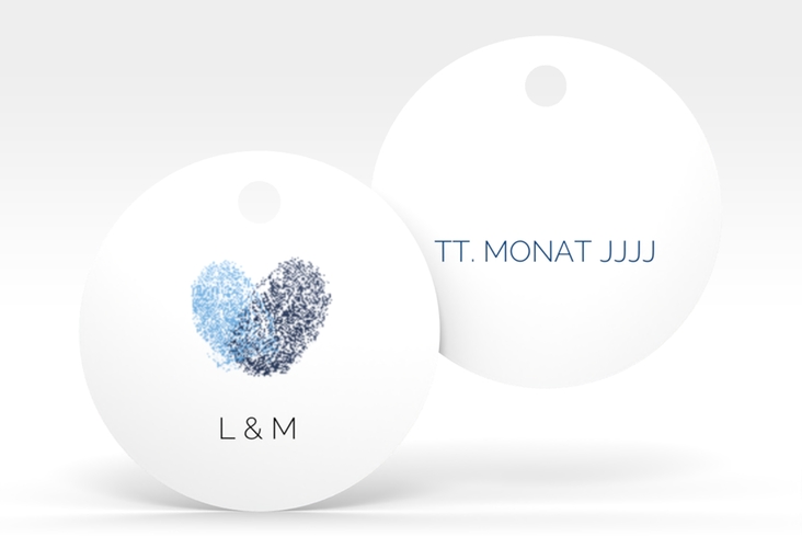 Geschenkanhänger Hochzeit Fingerprint Geschenkanhänger, rund blau schlicht mit Fingerabdruck-Motiv