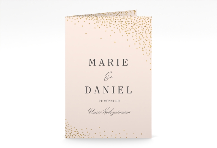 Menükarte Hochzeit Glitter A5 Klappkarte hoch rosa