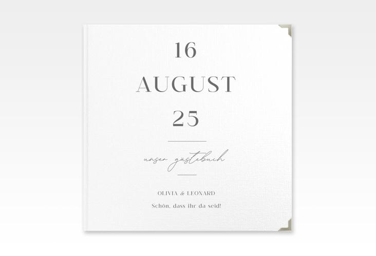 Gästebuch Selection Hochzeit Authentisch Leinen-Hardcover weiss in schlichtem Design mit großem Hochzeitsdatum