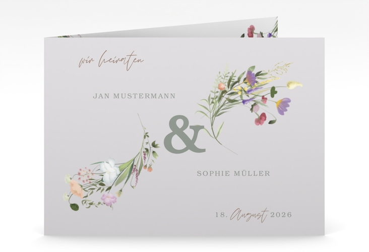 Hochzeitseinladung Wildblumen Bouquet mittlere Klappkarte quer bunt