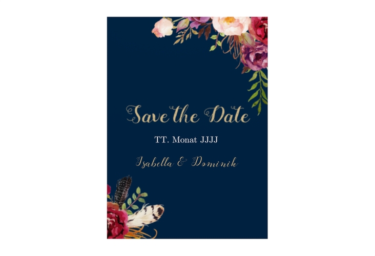 Save the Date-Visitenkarte Flowers Visitenkarte hoch blau hochglanz mit bunten Aquarell-Blumen