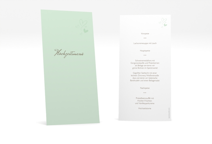 Menükarte Hochzeit Purity lange Karte hoch mint