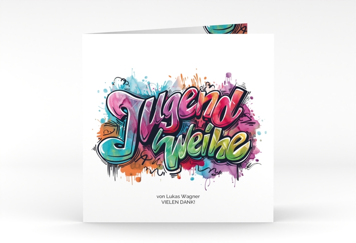 Danksagung Jugendweihe Stylewriting quadr. Klappkarte