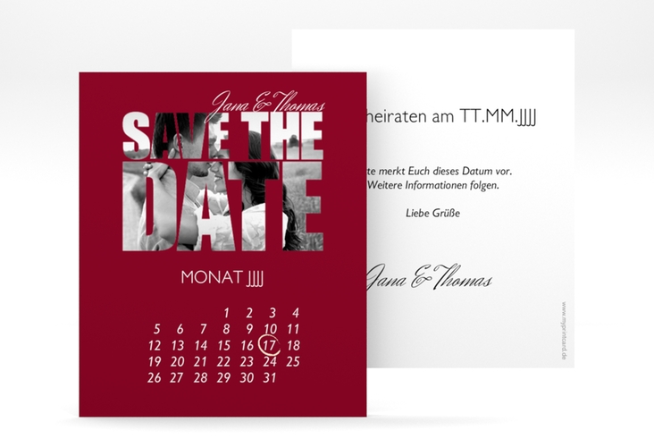 Save the Date-Kalenderblatt Letters Kalenderblatt-Karte rot