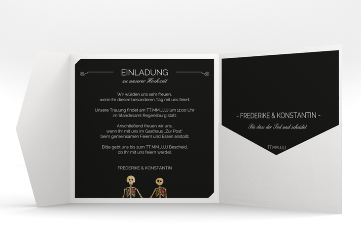 Hochzeitseinladung Bones Pocketfold schwarz