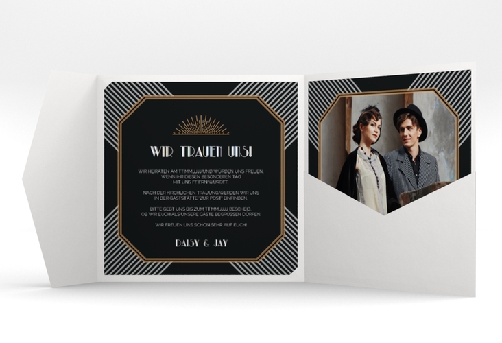 Hochzeitseinladung Gatsby Pocketfold schwarz im 20er-Jahre-Stil