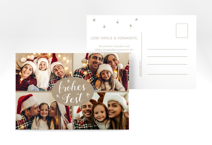 Weihnachtskarte Flocken A6 Postkarte Kraftpapier hochglanz zum Personalisieren mit eigenen Fotos