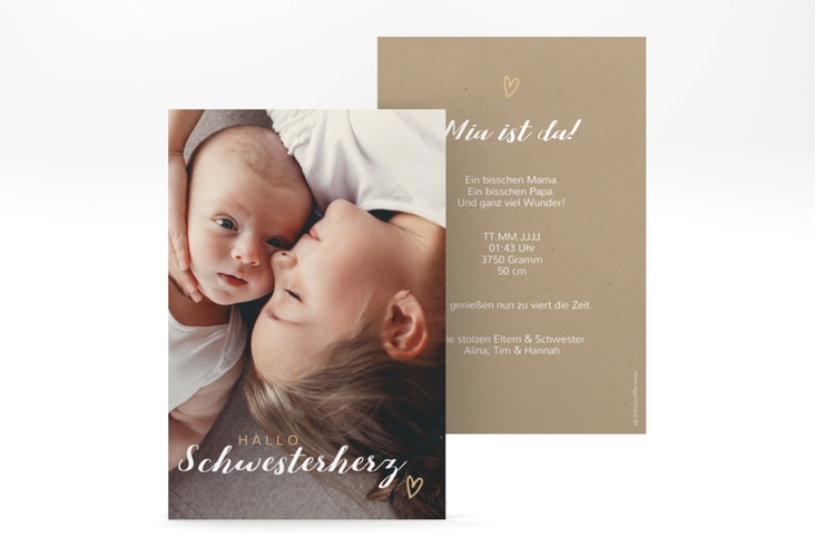 Geburtskarte Schwesterherz A6 Karte hoch Kraftpapier hochglanz
