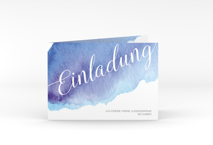 Einladungskarte Jugendweihe Coloured A6 Klappkarte quer blau hochglanz