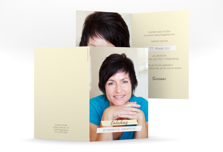 Einladung 50. Geburtstag Happy A6 Klappkarte hoch beige