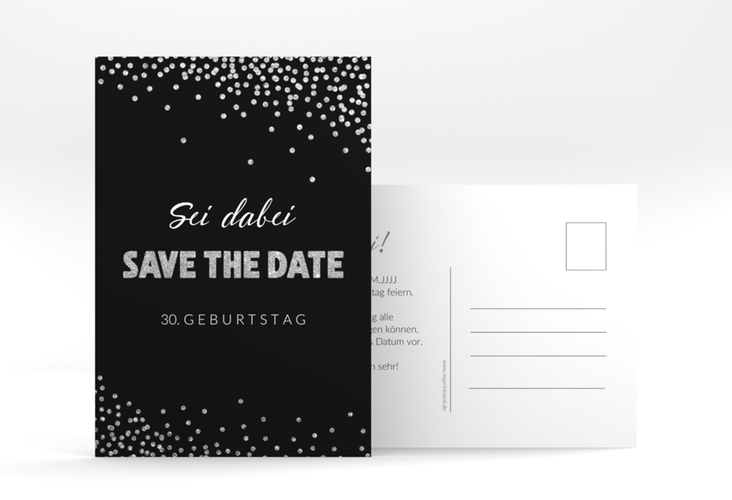 Save the Date-Postkarte Geburtstag Glitzer A6 Postkarte grau hochglanz