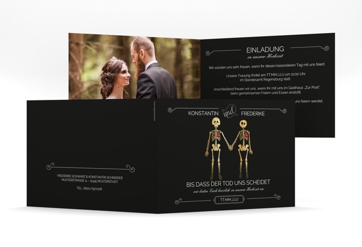Hochzeitseinladung Bones mittlere Klappkarte quer