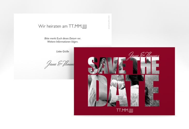 Save the Date-Karte Hochzeit Letters A6 Karte quer rot hochglanz
