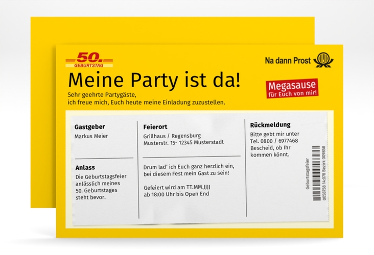 Einladung 50. Geburtstag Zustellung A6 Karte quer