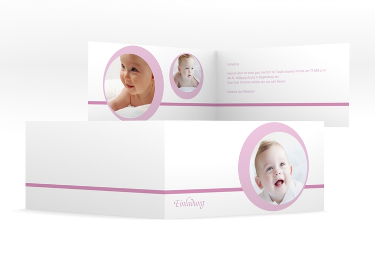Einladungskarte Taufe Bubble lange Klappkarte quer rosa