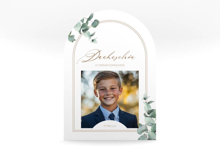 Danksagung Kommunion Fokus mittlere Bogen-Karte + Foto weiss