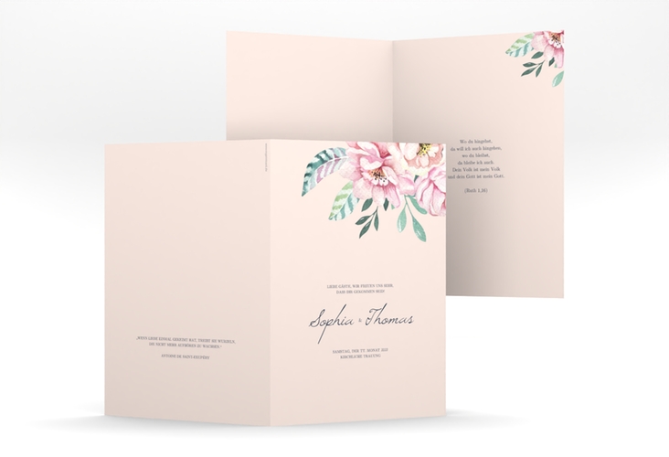 Kirchenheft Hochzeit Blooming A5 Klappkarte hoch rosa