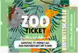 Einladungskarte Kindergeburtstag "Zooticket" A6 Karte quer gruen mit Giraffe und Dschungel-Tieren