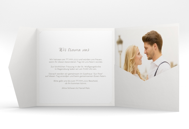 Hochzeitseinladung Glam Pocketfold grau hochglanz