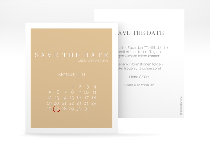 Save the Date-Kalenderblatt Simply Kalenderblatt-Karte beige