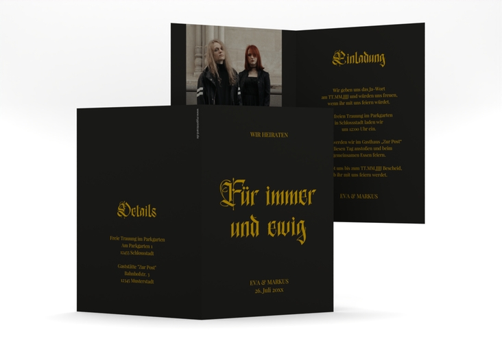 Einladungskarte Hochzeit Gothic A6 Klappkarte hoch