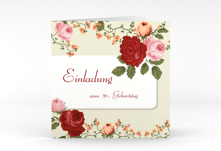 Einladung 80. Geburtstag Rosemarie quadr. Klappkarte