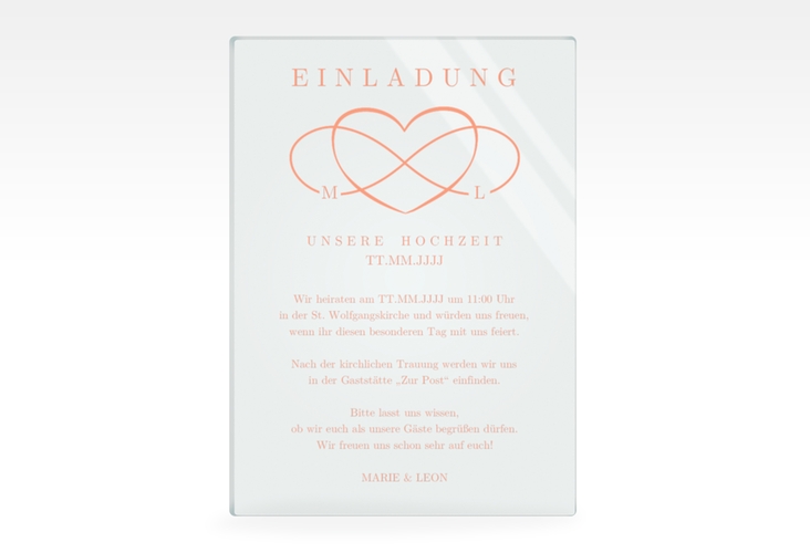 Acryl-Hochzeitseinladung Infinity Acrylkarte hoch apricot
