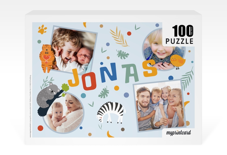 Fotopuzzle 100 Teile Tierisch 100 Teile blau mit Zootieren und vier Fotos