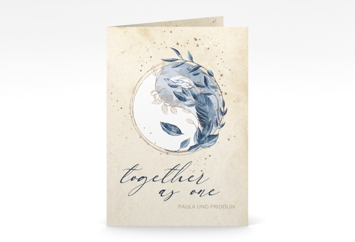 Einladungskarte Hochzeit YinYang A6 Klappkarte hoch im Vintage-Look