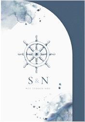 Hochzeitseinladung Steuerrad mittlere Bogen-Wickelfalzkarte blau in maritimen Blautönen