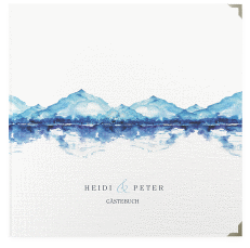 Klick: Details zu Gästebuch Selection Hochzeit "Bergliebe" anzeigen Gästebuch Selection Hochzeit Bergliebe Leinen-Hardcover blau mit Gebirgspanorama für Berghochzeit