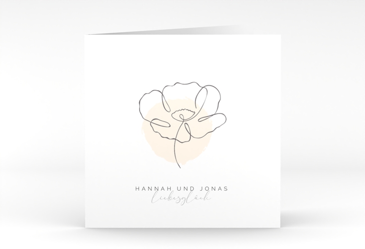Hochzeitseinladung Flowerline quadr. Klappkarte apricot hochglanz