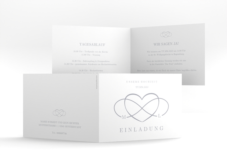 Hochzeitseinladung Infinity A6 Klappkarte quer grau
