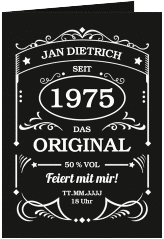 Einladung 50. Geburtstag Guter Jahrgang A6 Klappkarte hoch schwarz wie Whisky-Flaschenetikett