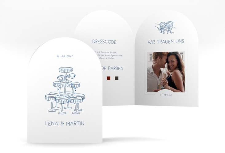 Einladungskarte Hochzeit Cheers A6 Bogen-Klappkarte + Foto