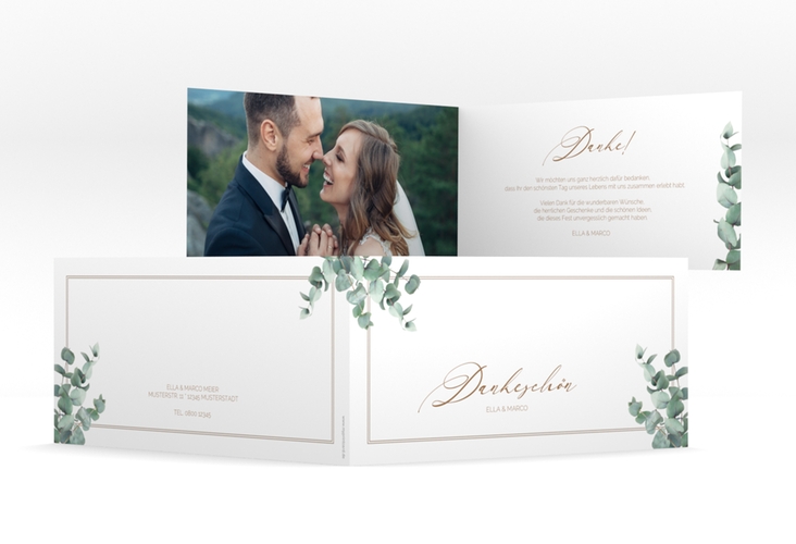 Danksagungskarte Hochzeit Eucalypt lange Klappkarte quer mit Eukalyptus und edlem Rahmen