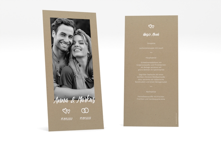 Menükarte Hochzeit Icons lange Karte hoch Kraftpapier hochglanz