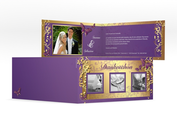 Dankeskarte Hochzeit Toulouse lange Klappkarte quer lila