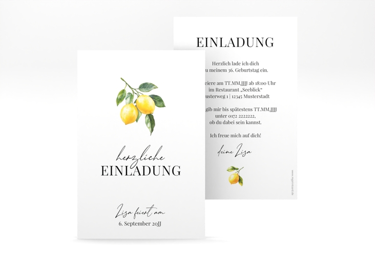 Einladung Geburtstag Citrus A6 Karte hoch weiss
