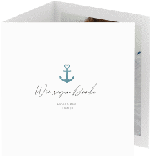 Klick: Details zu Dankeskarte Hochzeit "Ankerliebe" anzeigen Dankeskarte Hochzeit Ankerliebe quadr. Doppel-Klappkarte weiss im minimalistischen maritimen Design mit Anker
