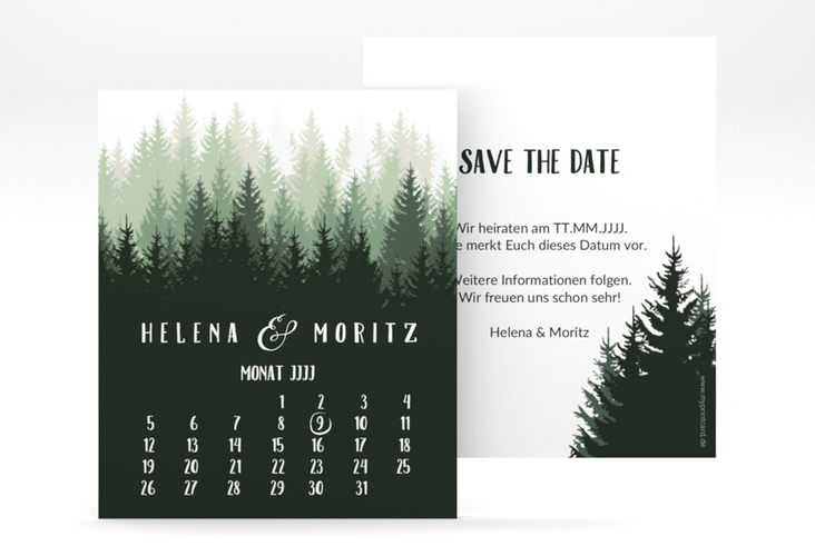 Save the Date-Kalenderblatt Forest Kalenderblatt-Karte gruen hochglanz