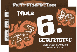 Einladungskarte Kindergeburtstag Fossil A6 Karte quer braun mit Dinosaurier-Fossilien