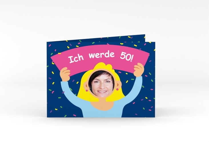 Einladung 50. Geburtstag Comic Woman A6 Klappkarte quer
