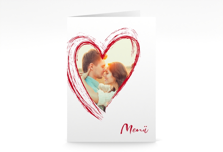 Menükarte Hochzeit Liebe A5 Klappkarte hoch rot hochglanz
