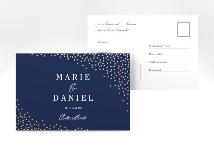 Antwortkarte Glitter A6 Postkarte blau