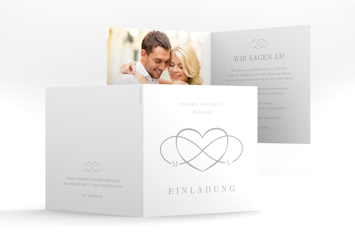 Hochzeitseinladung Infinity quadr. Klappkarte grau hochglanz