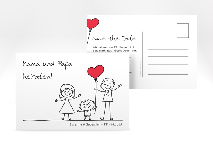Save the Date-Postkarte Family A6 Postkarte weiss hochglanz