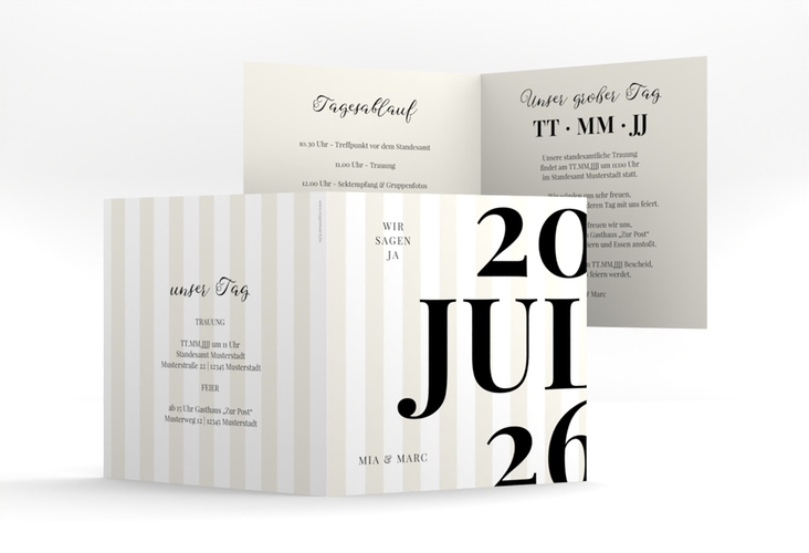Hochzeitseinladung Streifen quadr. Klappkarte beige