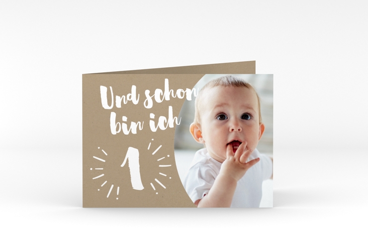 Einladungskarte Kindergeburtstag Yippie A6 Klappkarte quer zum 1. Geburtstag mit Babyfoto
