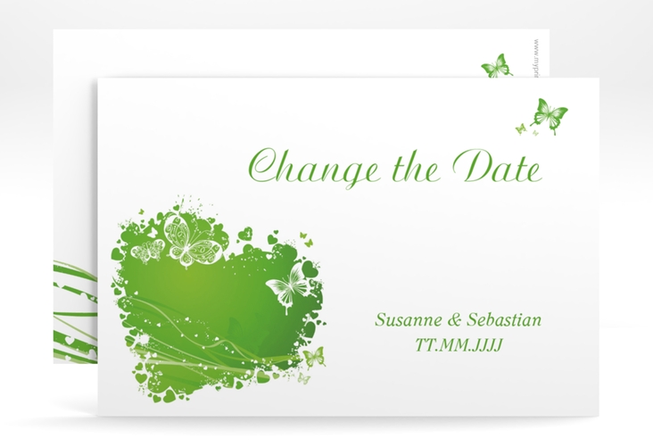 Change the Date-Karte Hochzeit Mailand A6 Karte quer gruen hochglanz
